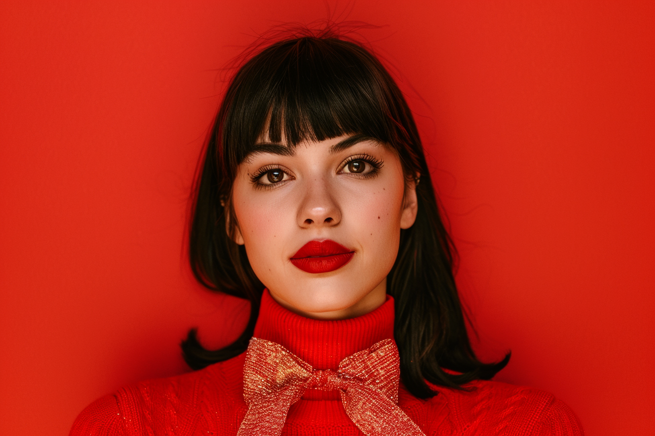 Image gratuite Jeune femme cadeau de vacances sur fond rouge vif 1