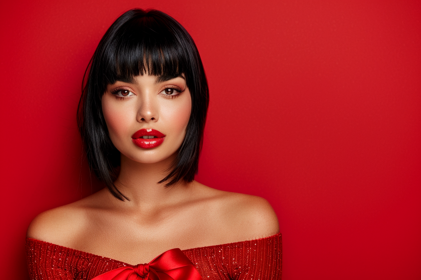 Image gratuite Jeune femme cadeau de vacances sur fond rouge vif 2