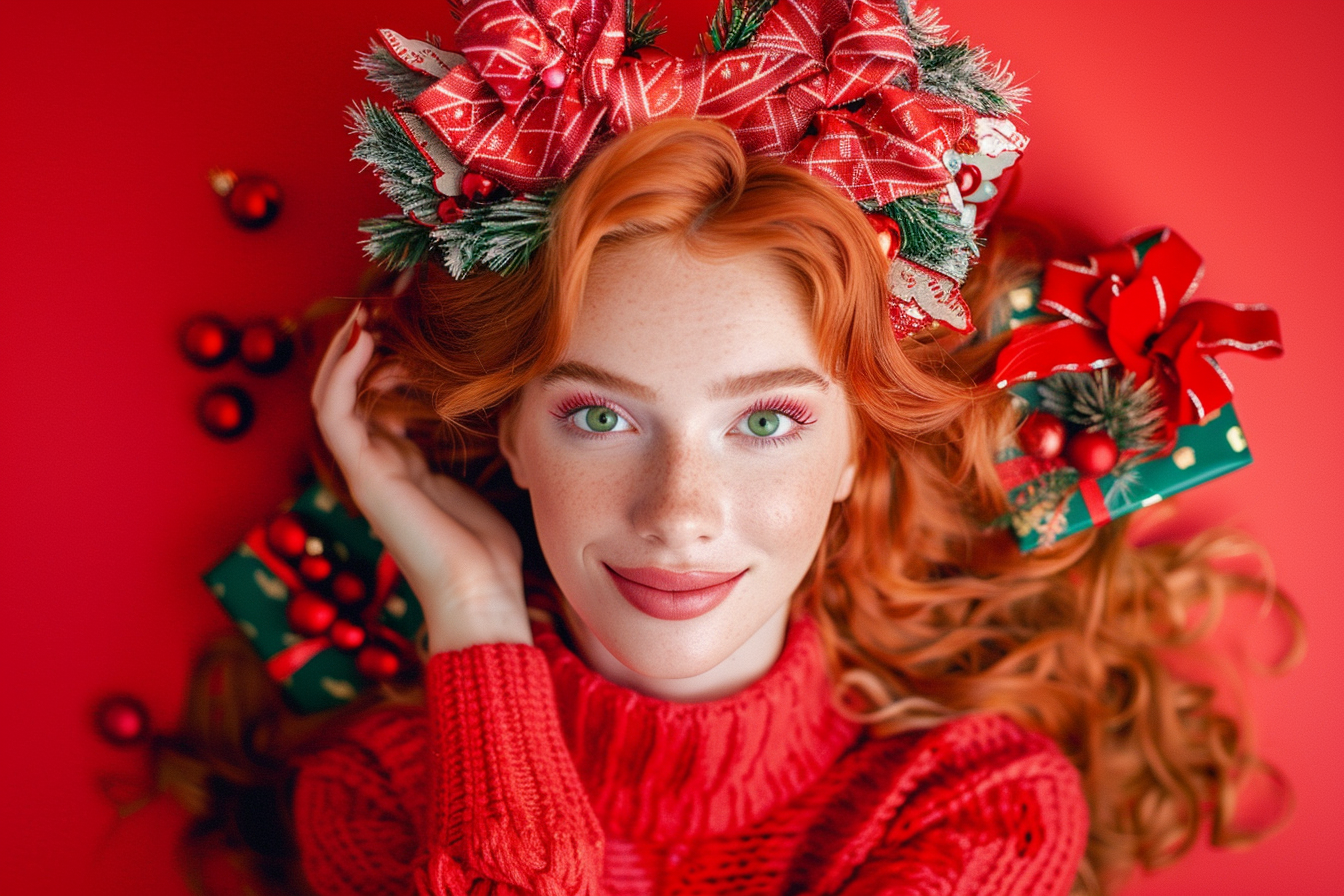 Image gratuite Jeune femme cadeau joyeux sur fond rouge joyeux 1