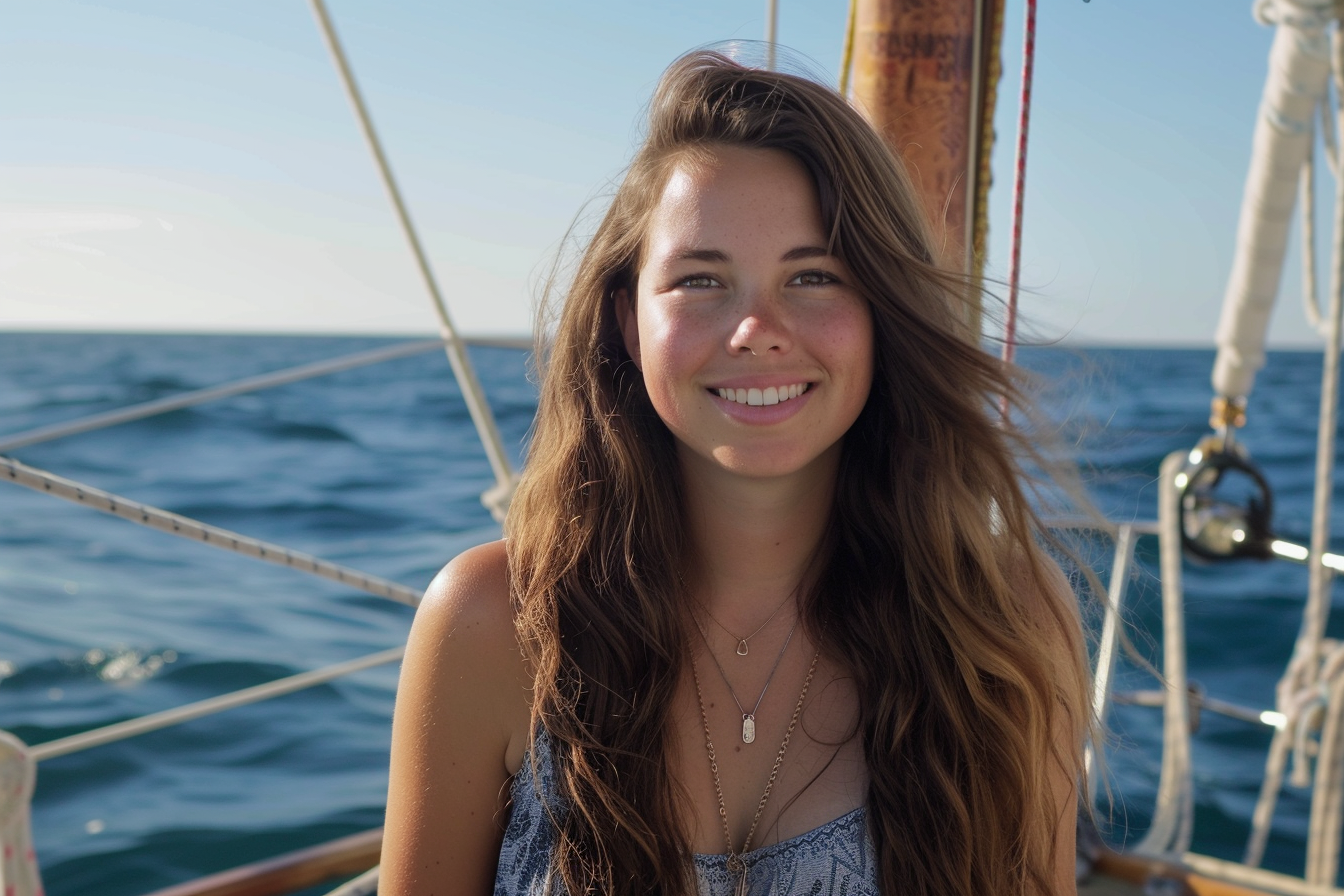 Image gratuite Jeune femme debout sur le pont d&rsquo;un voilier 2