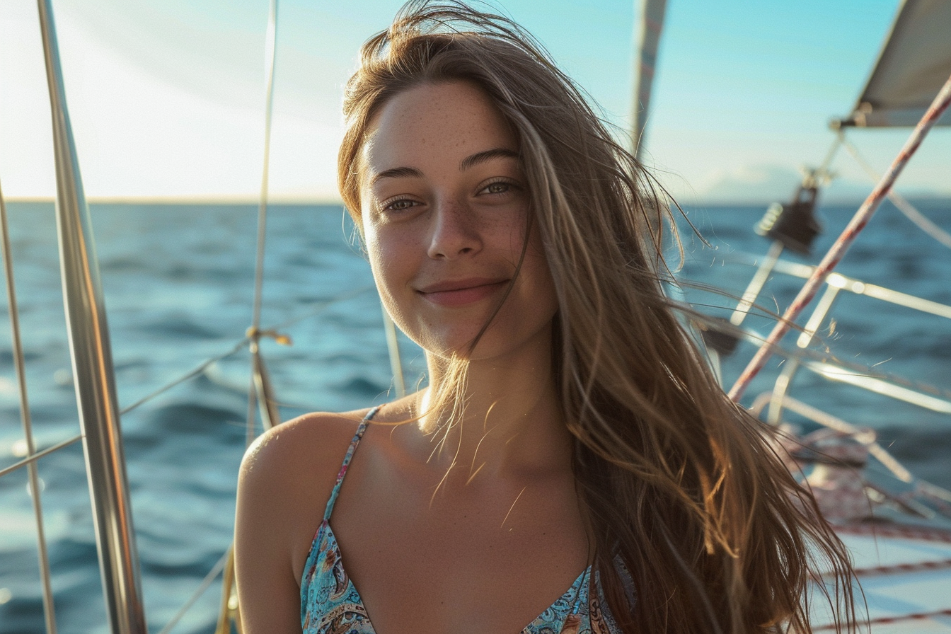 Image gratuite Jeune femme debout sur le pont d&rsquo;un voilier 3