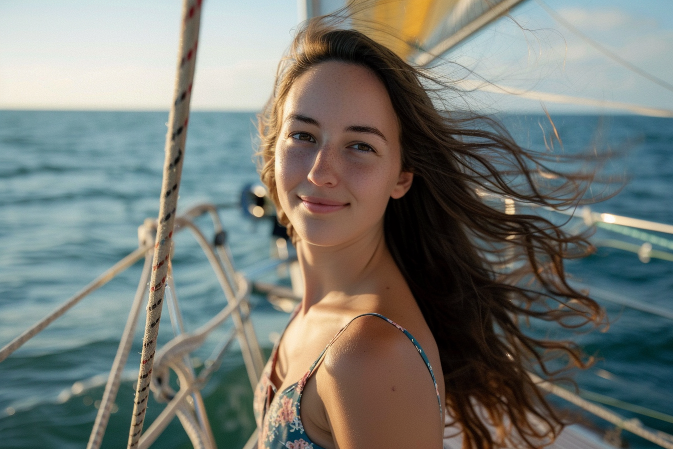 Image gratuite Jeune femme debout sur le pont d&rsquo;un voilier 5
