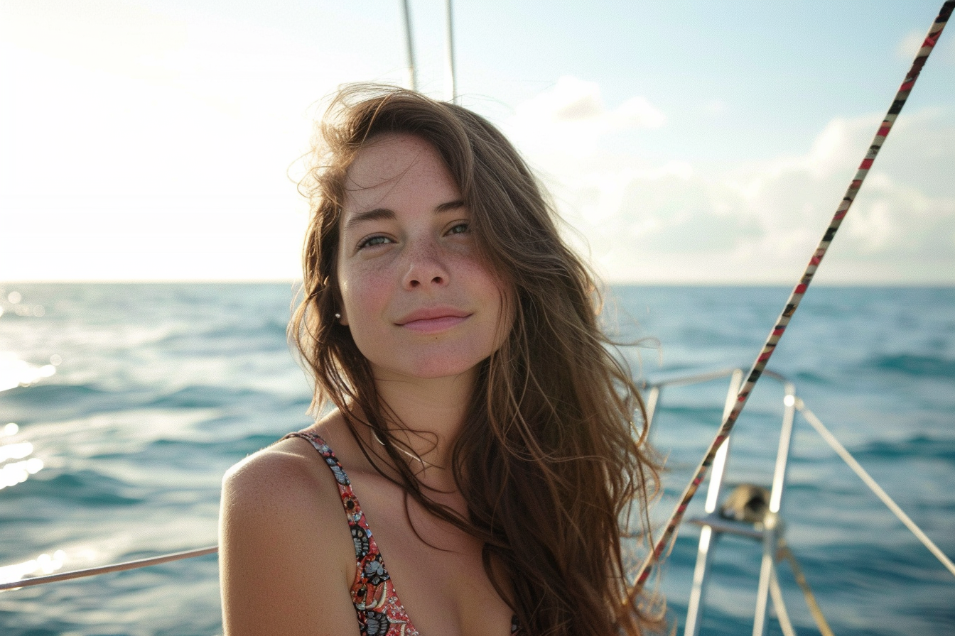 Image gratuite Jeune femme debout sur le pont d&rsquo;un voilier 6