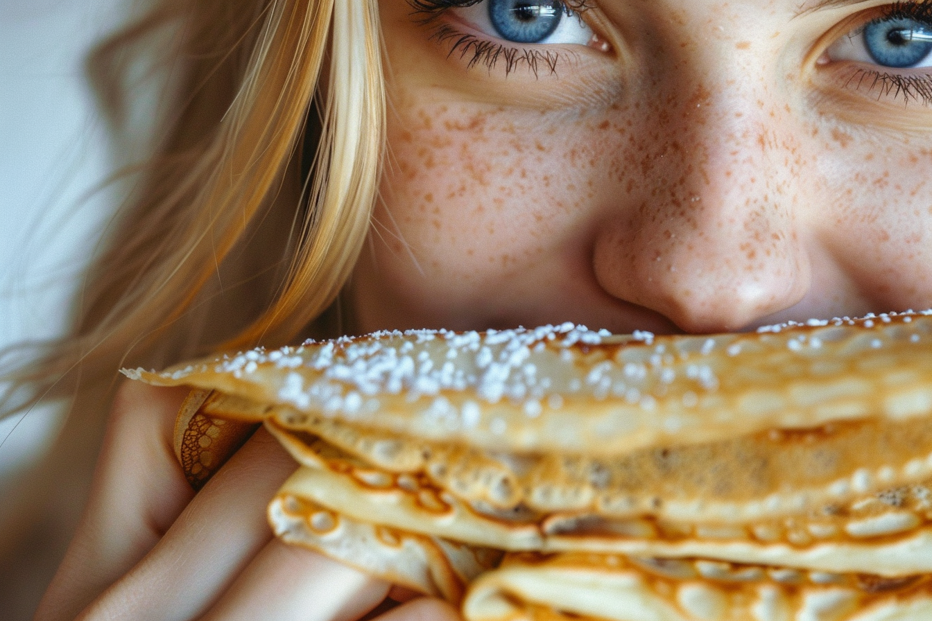 Image gratuite Jeune femme déguste crêpes matin Chandeleur 1