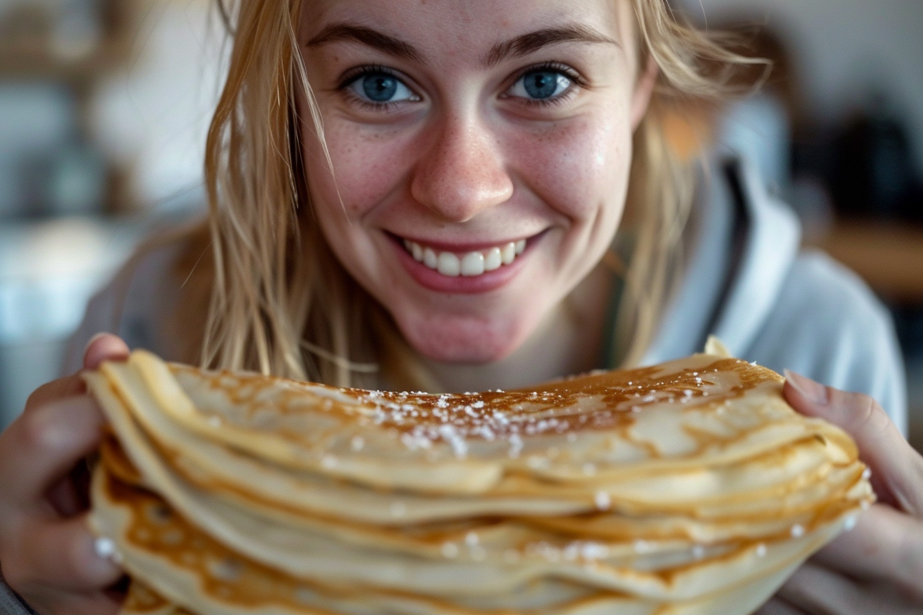 Image gratuite Jeune femme déguste crêpes matin Chandeleur 5