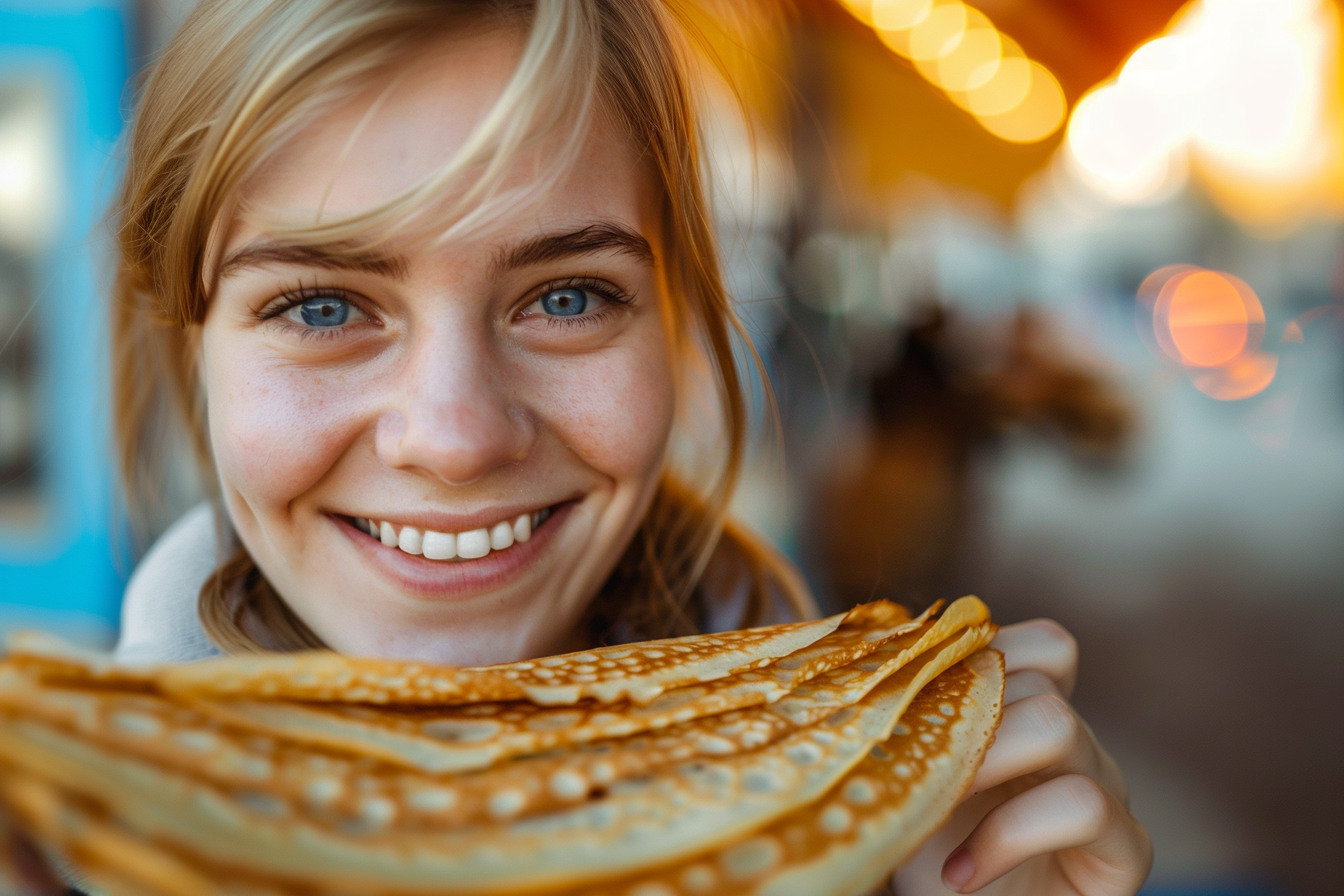 Image gratuite Jeune femme déguste crêpes matin Chandeleur 6