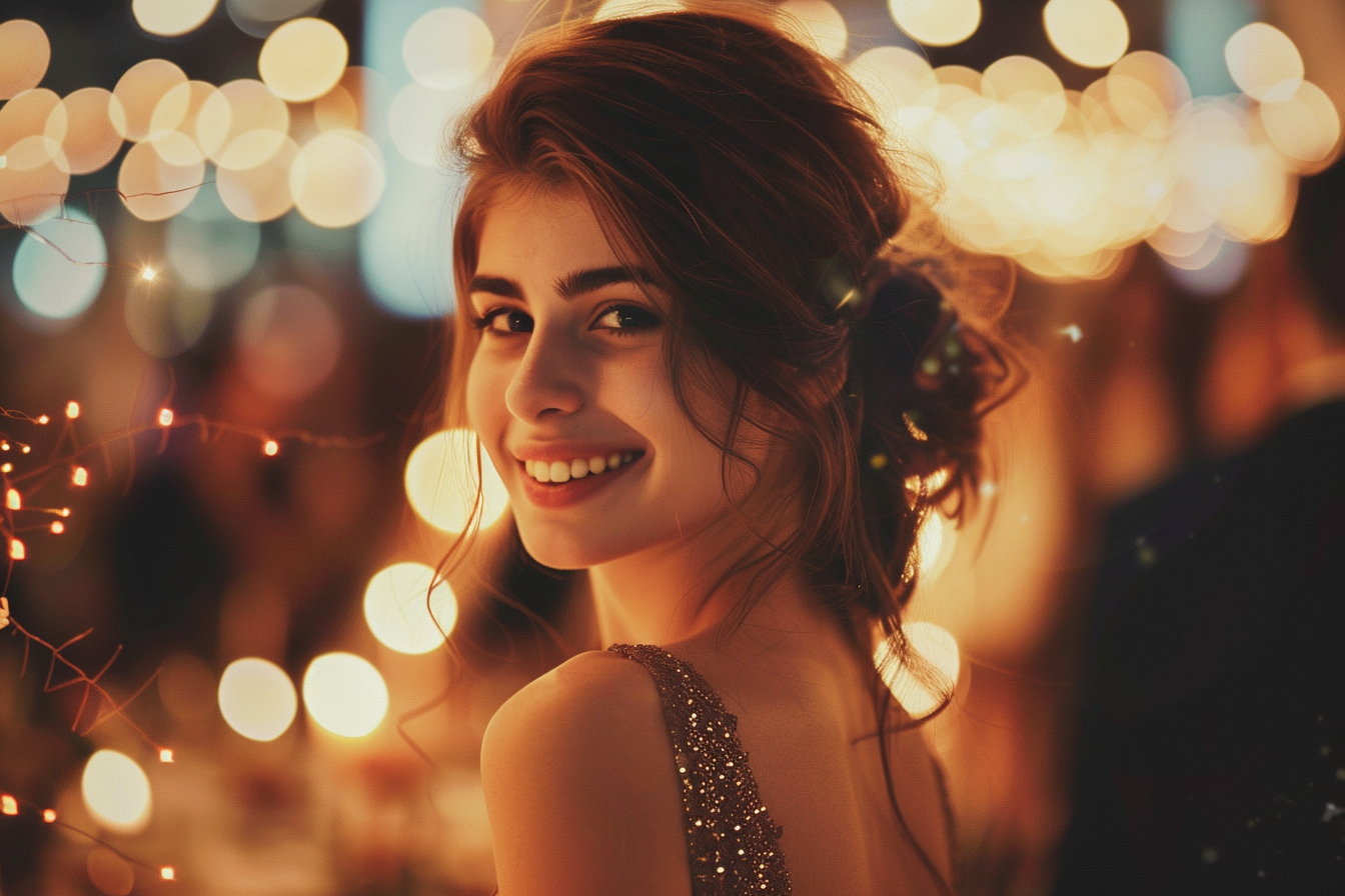 Image gratuite Jeune femme en robe de soirée souriante 1