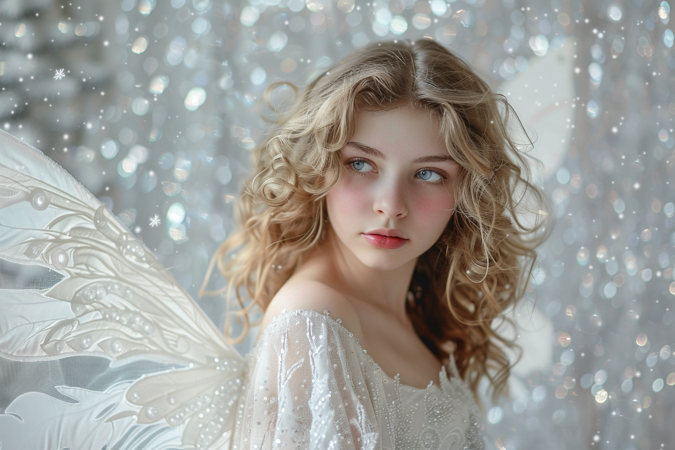 Image gratuite Jeune femme fée de Noël sur fond argenté 1