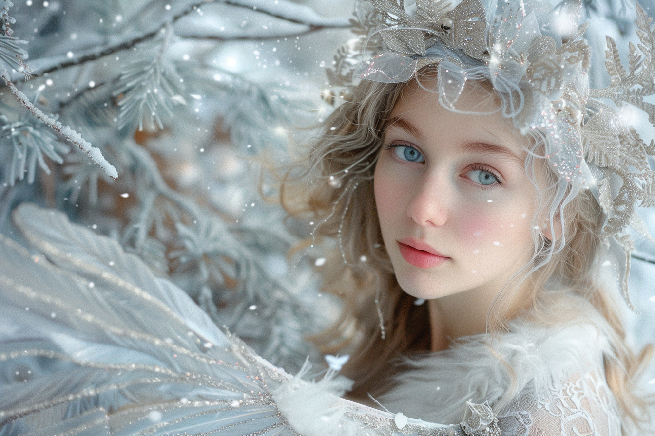 Image gratuite Jeune femme fée de Noël sur fond argenté 2