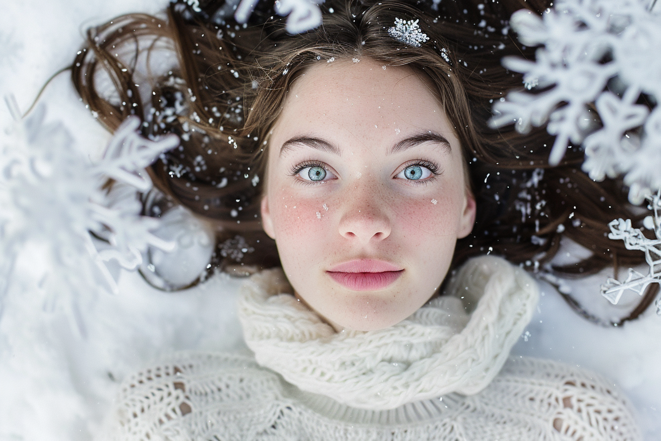 Image gratuite Jeune femme flocon de neige festif sur fond blanc 1