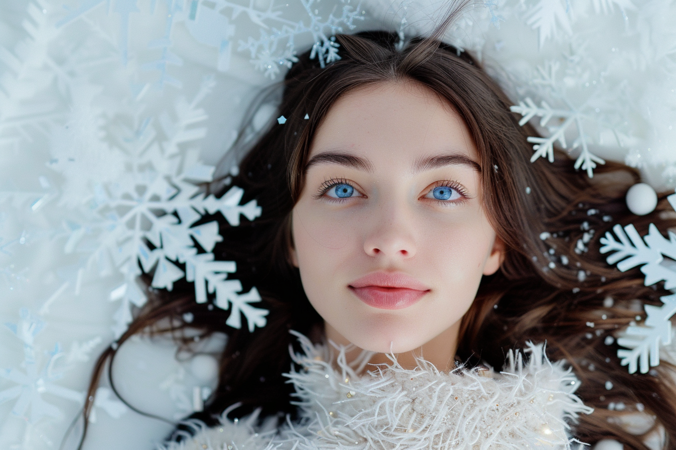 Image gratuite Jeune femme flocon de neige festif sur fond blanc 2