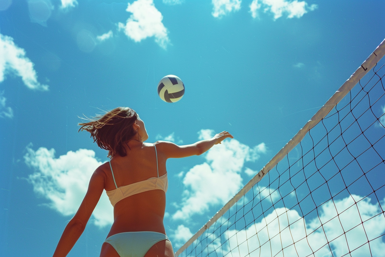 Image gratuite Jeune femme jouant au beach-volley à la mer 1