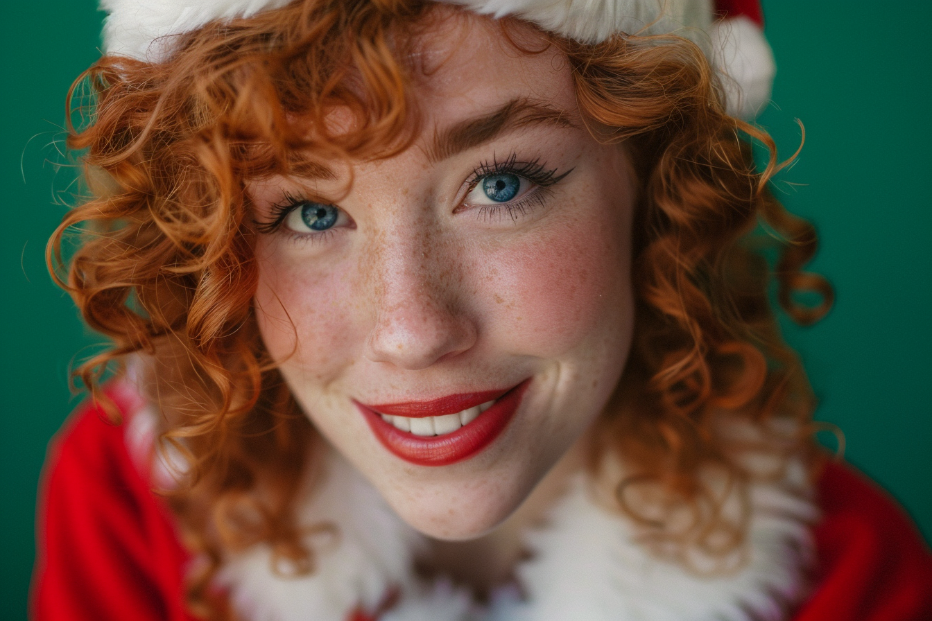 Image gratuite Jeune femme Mère Noël sur fond vert festif 2