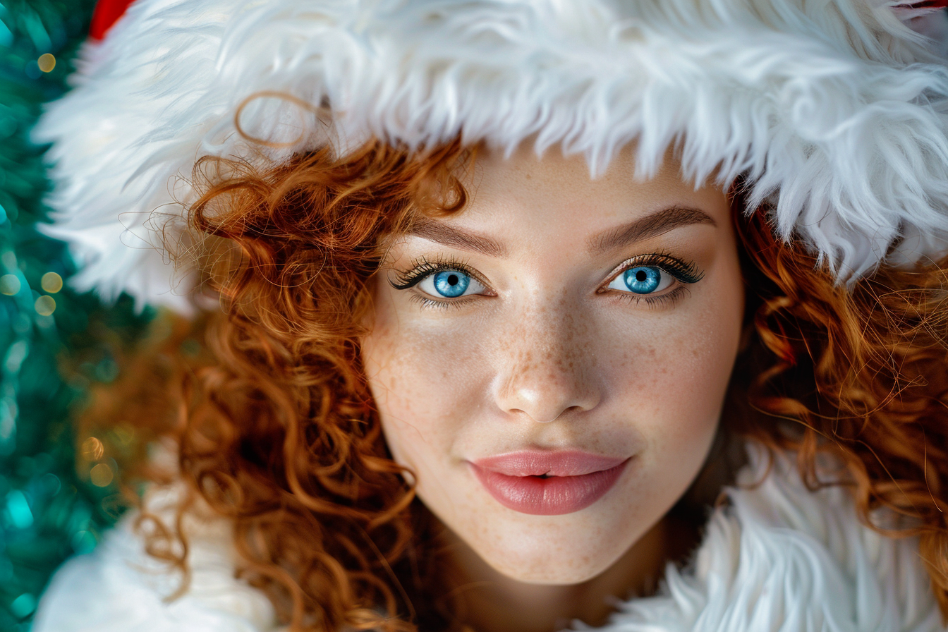 Image gratuite Jeune femme Mère Noël sur fond vert festif 3