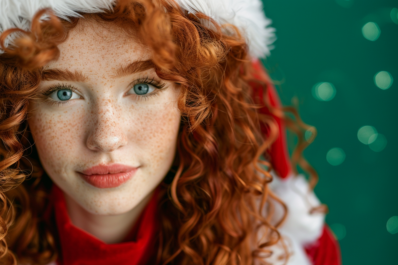 Image gratuite Jeune femme Mère Noël sur fond vert festif 4