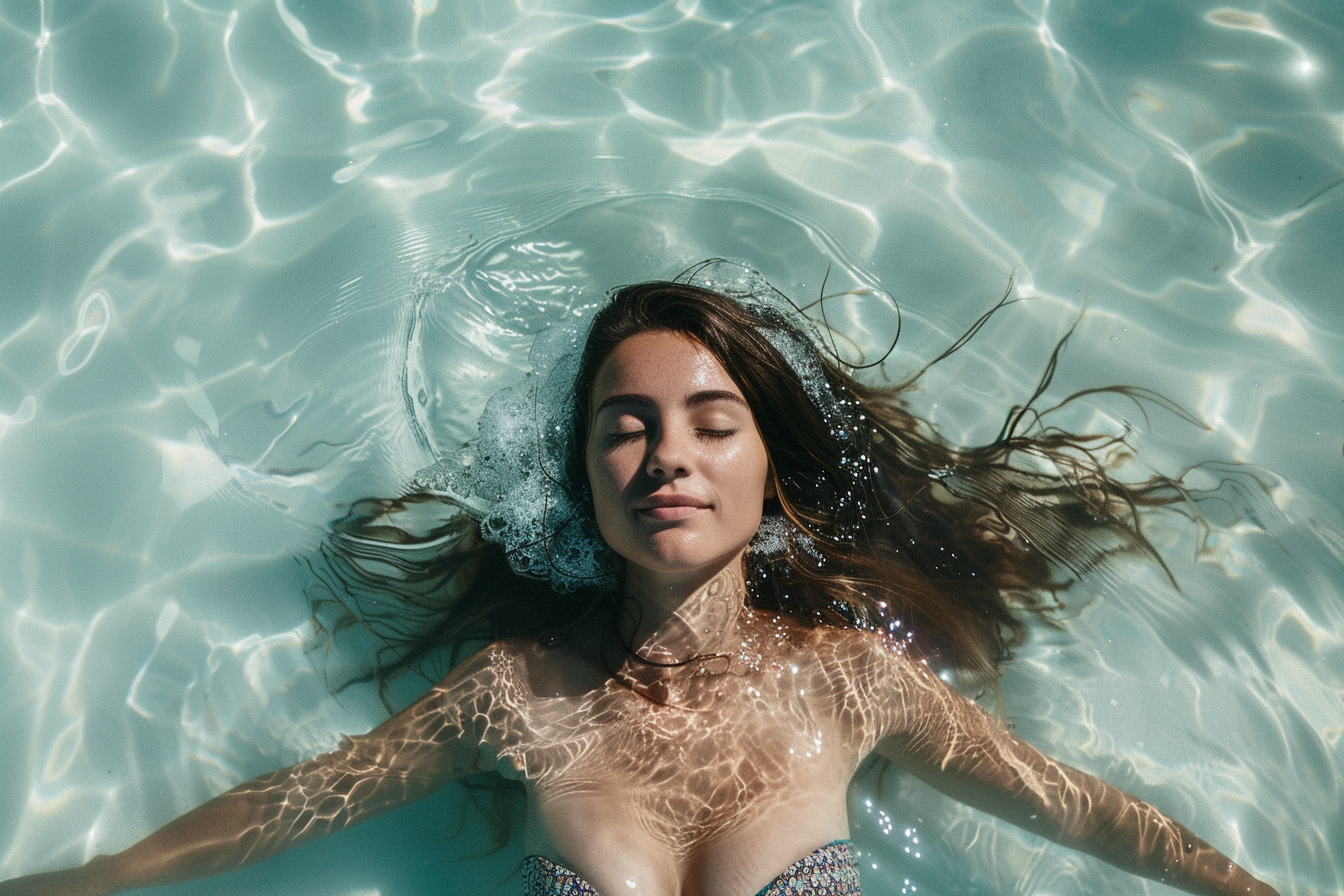 Image gratuite Jeune femme nageant dans l&rsquo;eau claire de l&rsquo;océan 7