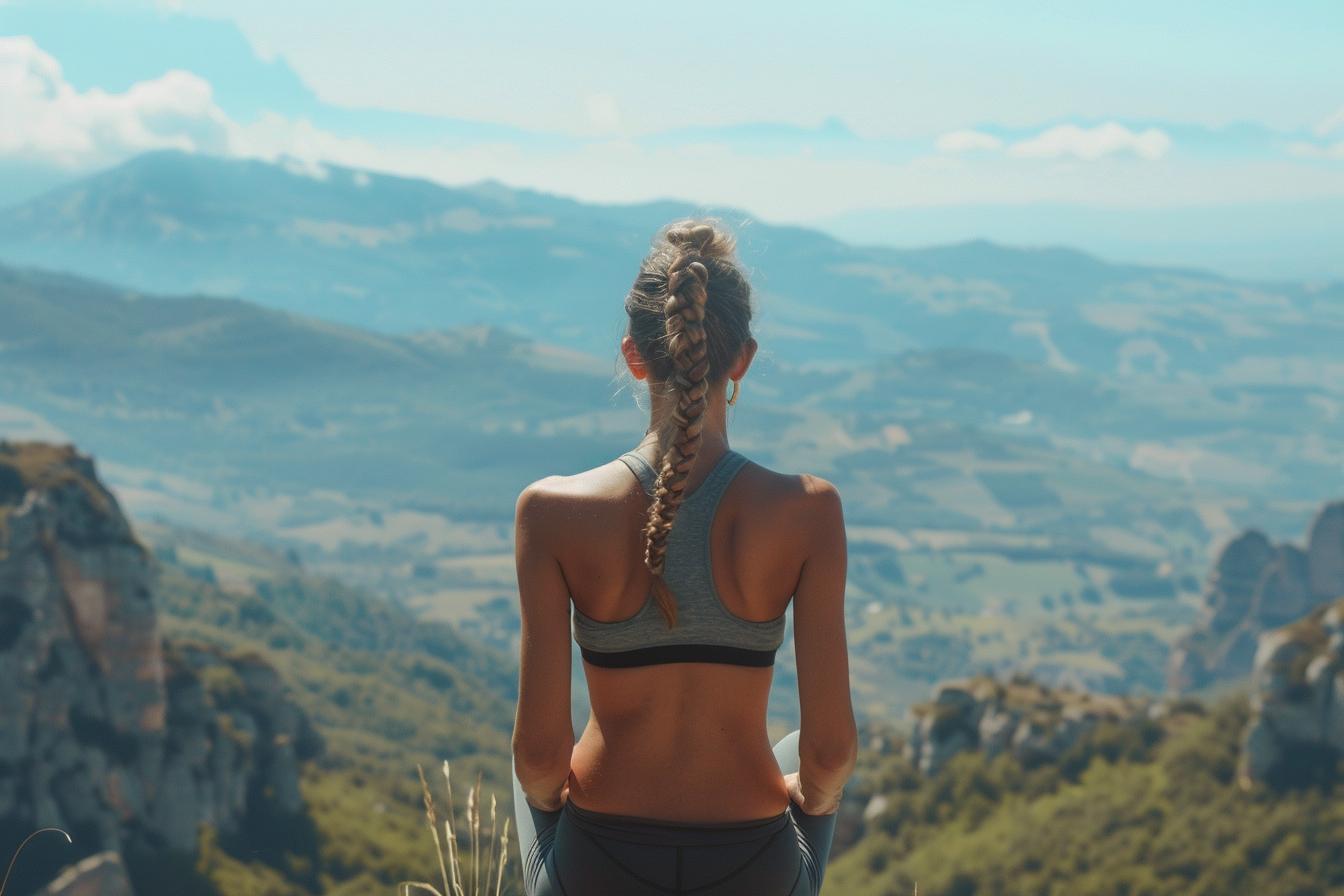 Image gratuite Jeune femme pratiquant le yoga en montagne 1