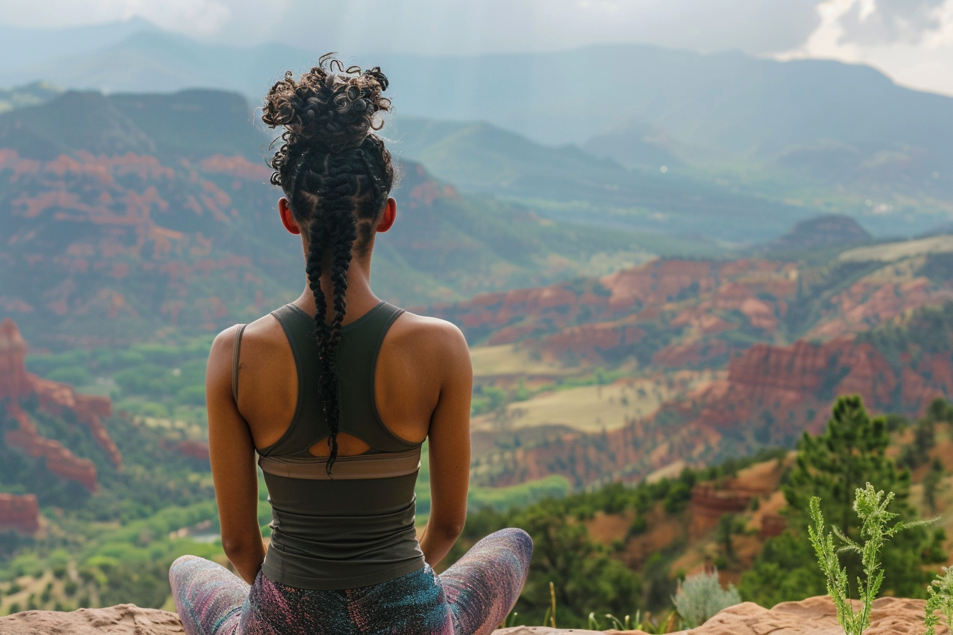 Image gratuite Jeune femme pratiquant le yoga en montagne 2