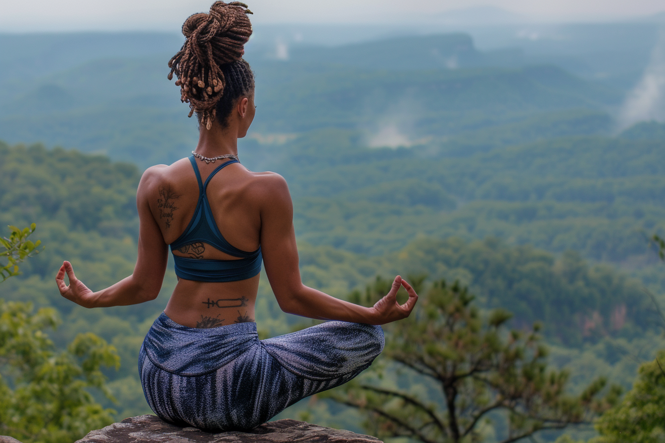 Image gratuite Jeune femme pratiquant le yoga en montagne 4