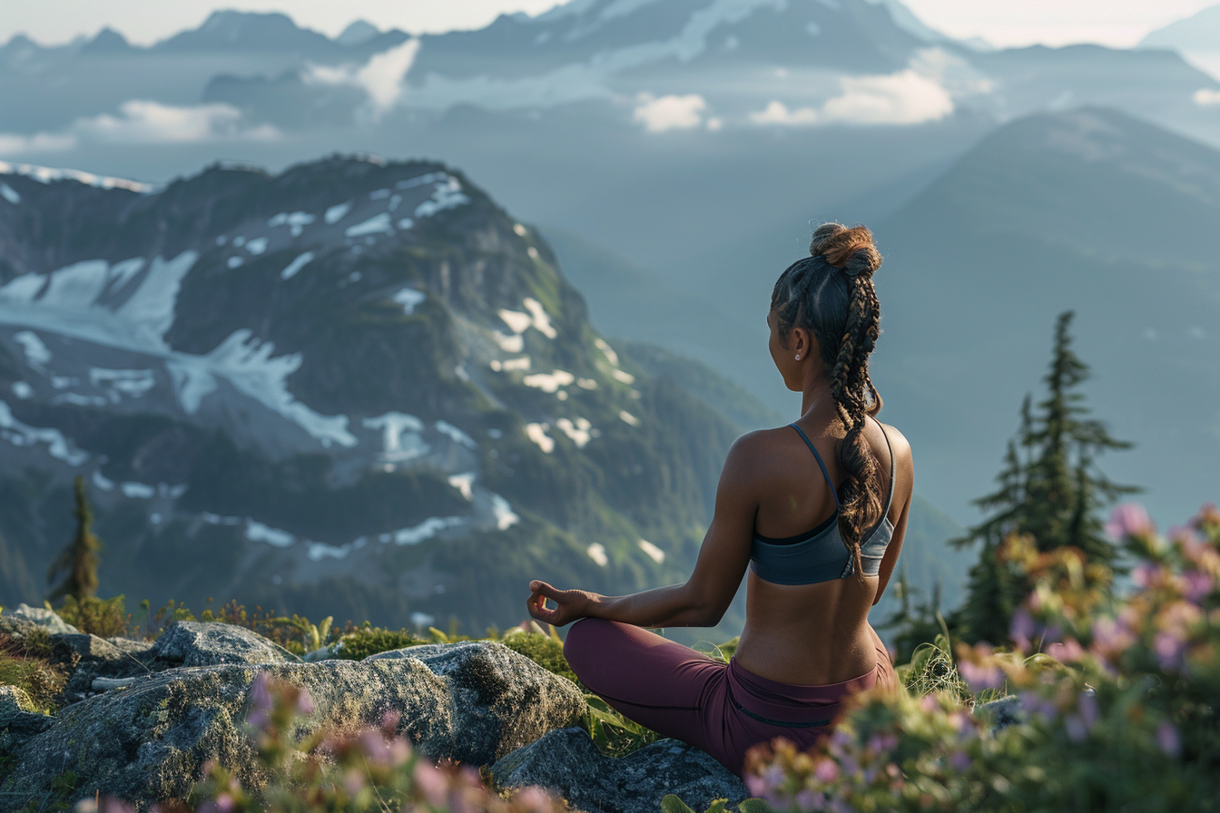 Image gratuite Jeune femme pratiquant le yoga en montagne 5