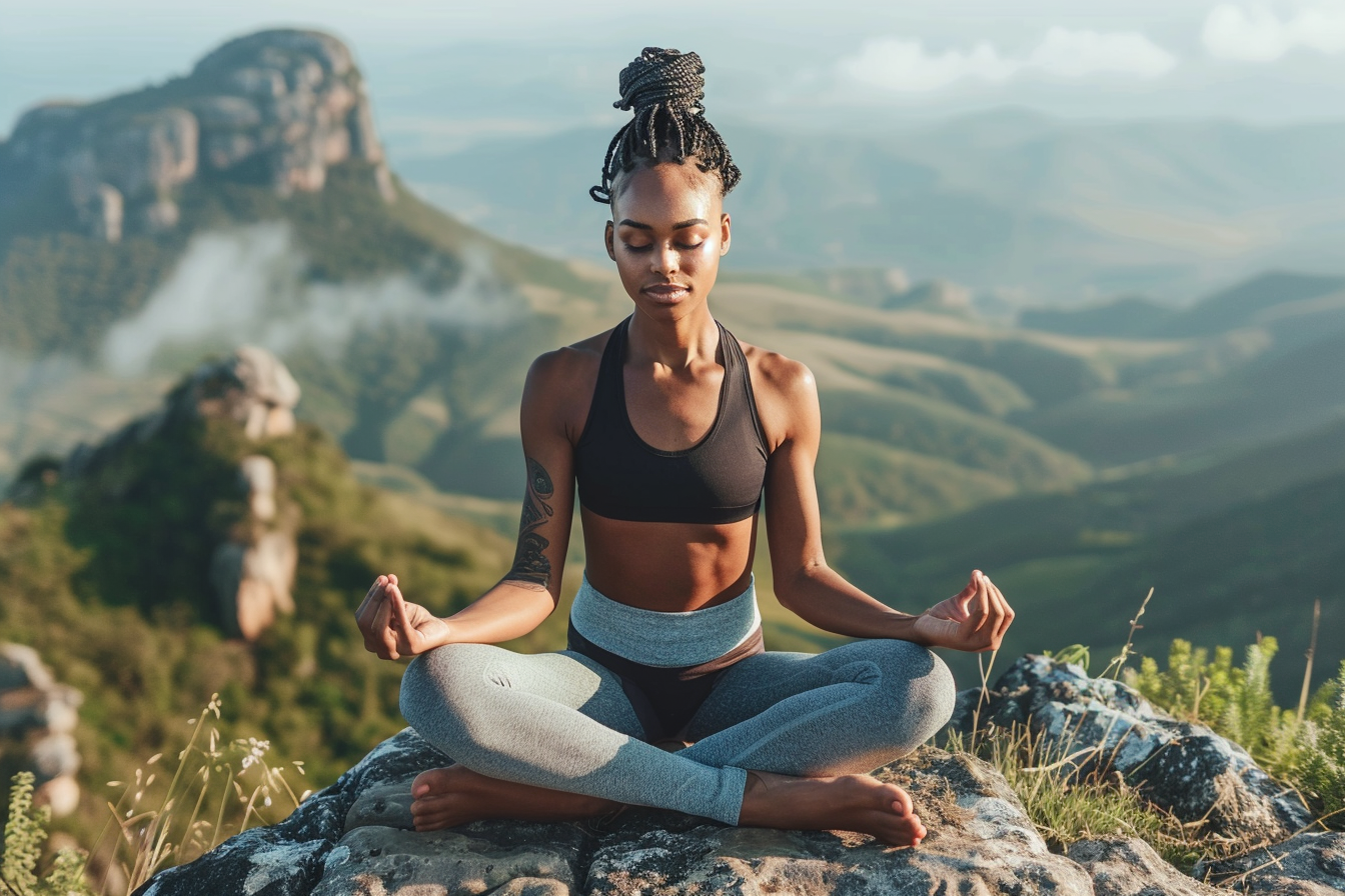 Image gratuite Jeune femme pratiquant le yoga en montagne 6