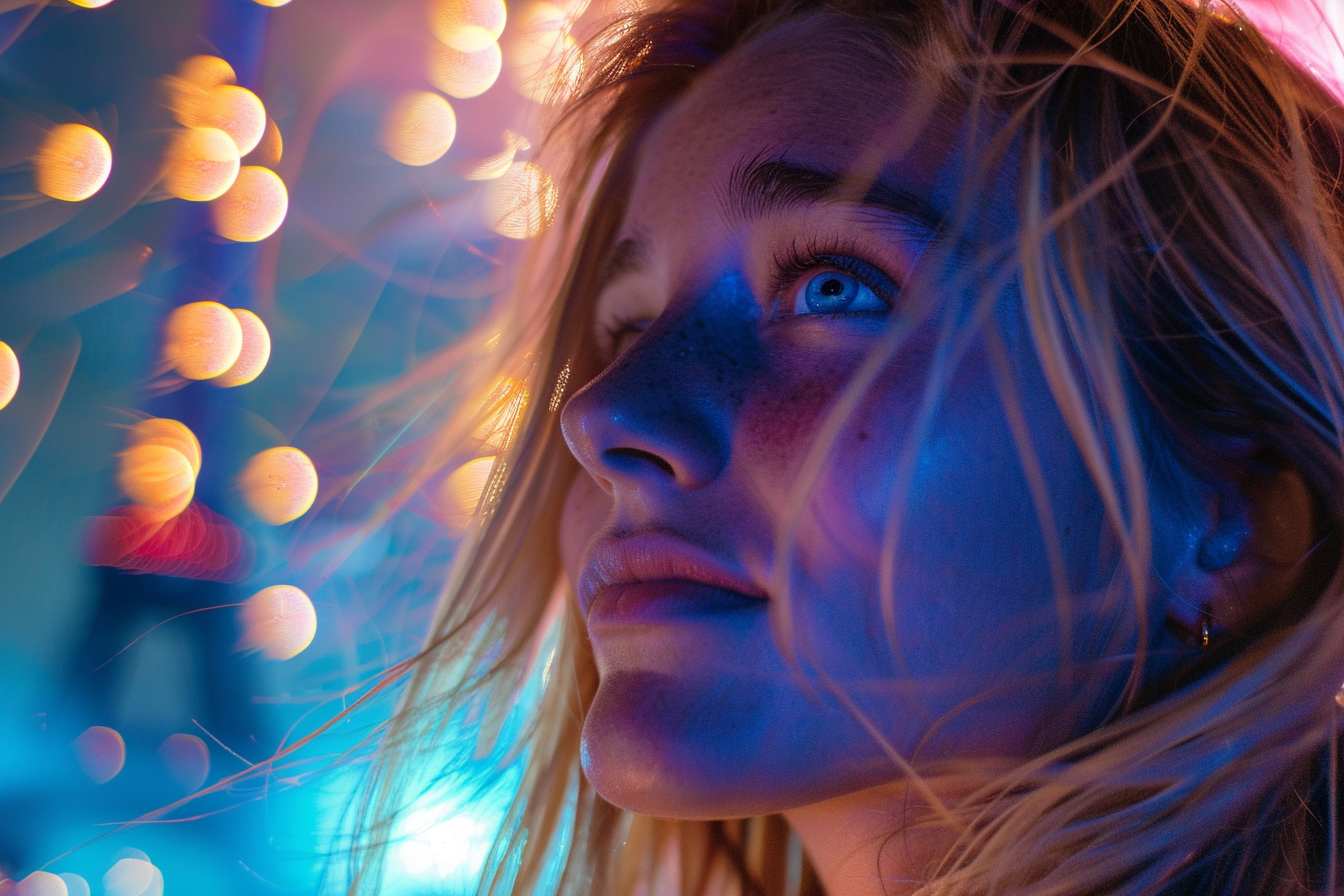 Image gratuite Jeune femme profitant du feu d&rsquo;artifice du 14 juillet 1