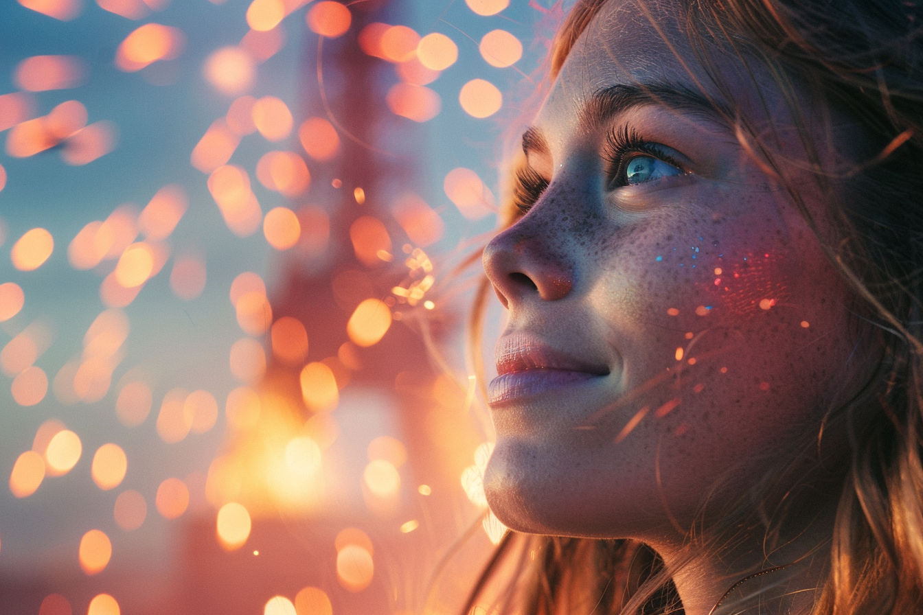 Image gratuite Jeune femme profitant du feu d&rsquo;artifice du 14 juillet 3