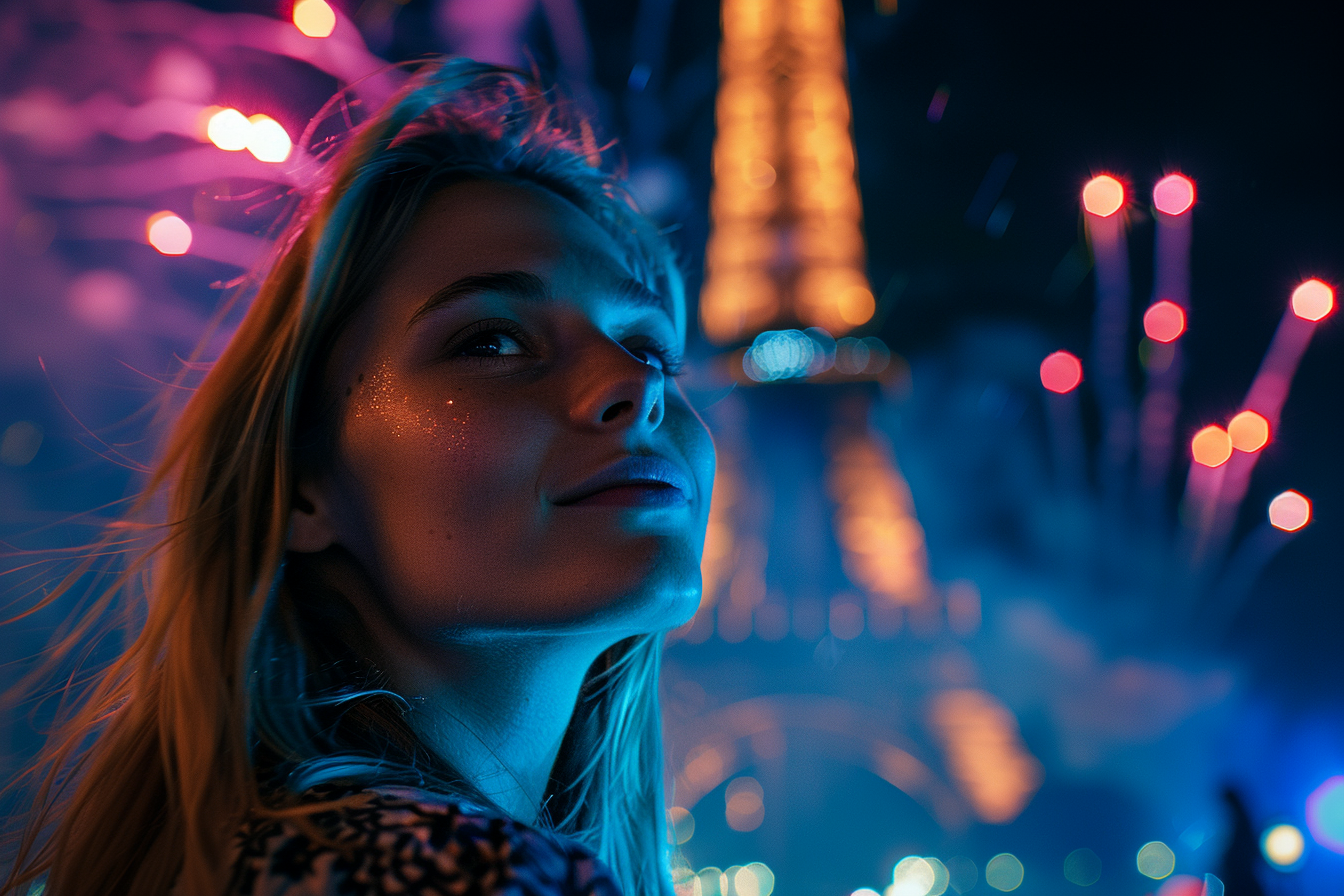 Image gratuite Jeune femme profitant du feu d&rsquo;artifice du 14 juillet 4