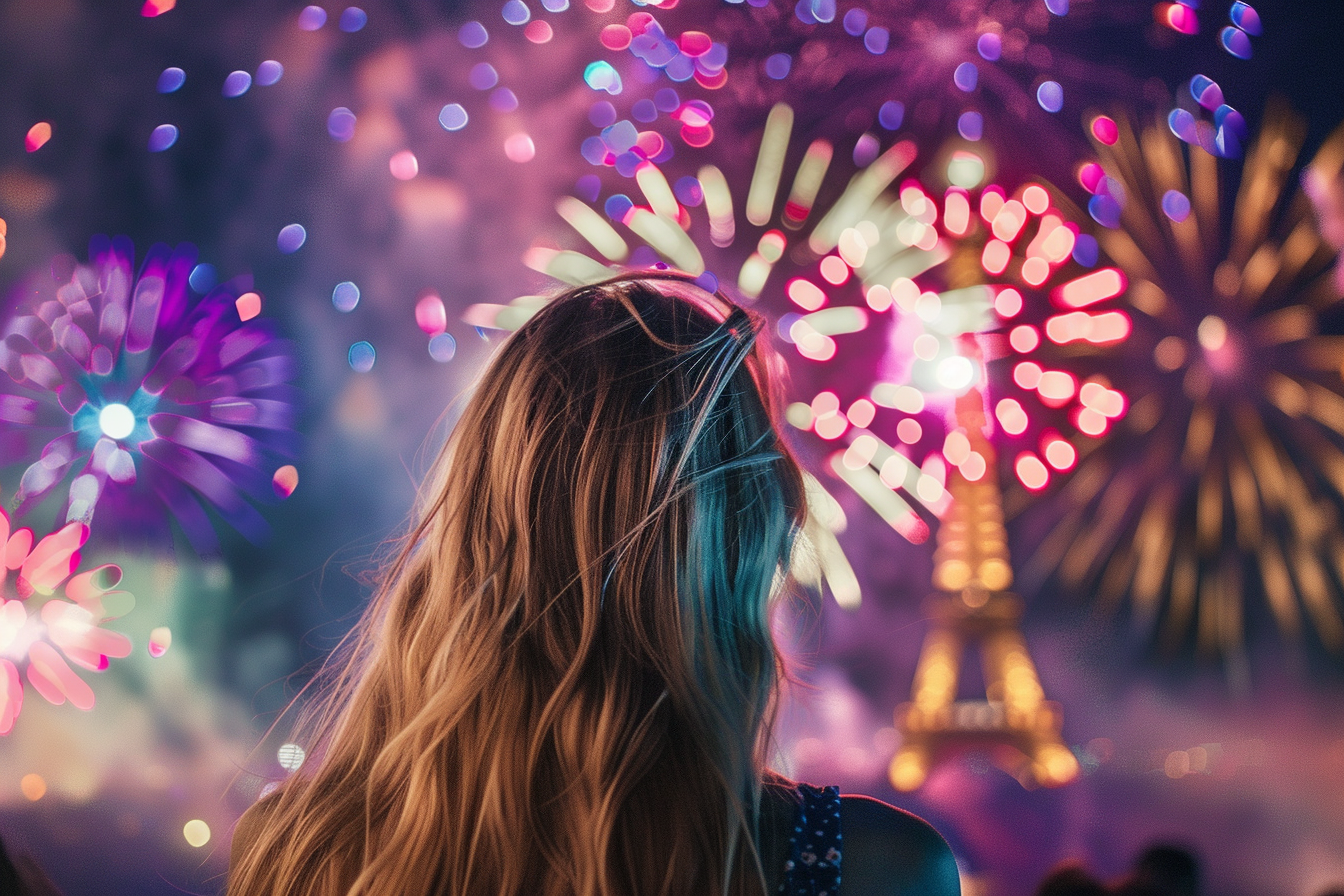 Image gratuite Jeune femme profitant du feu d&rsquo;artifice du 14 juillet 6