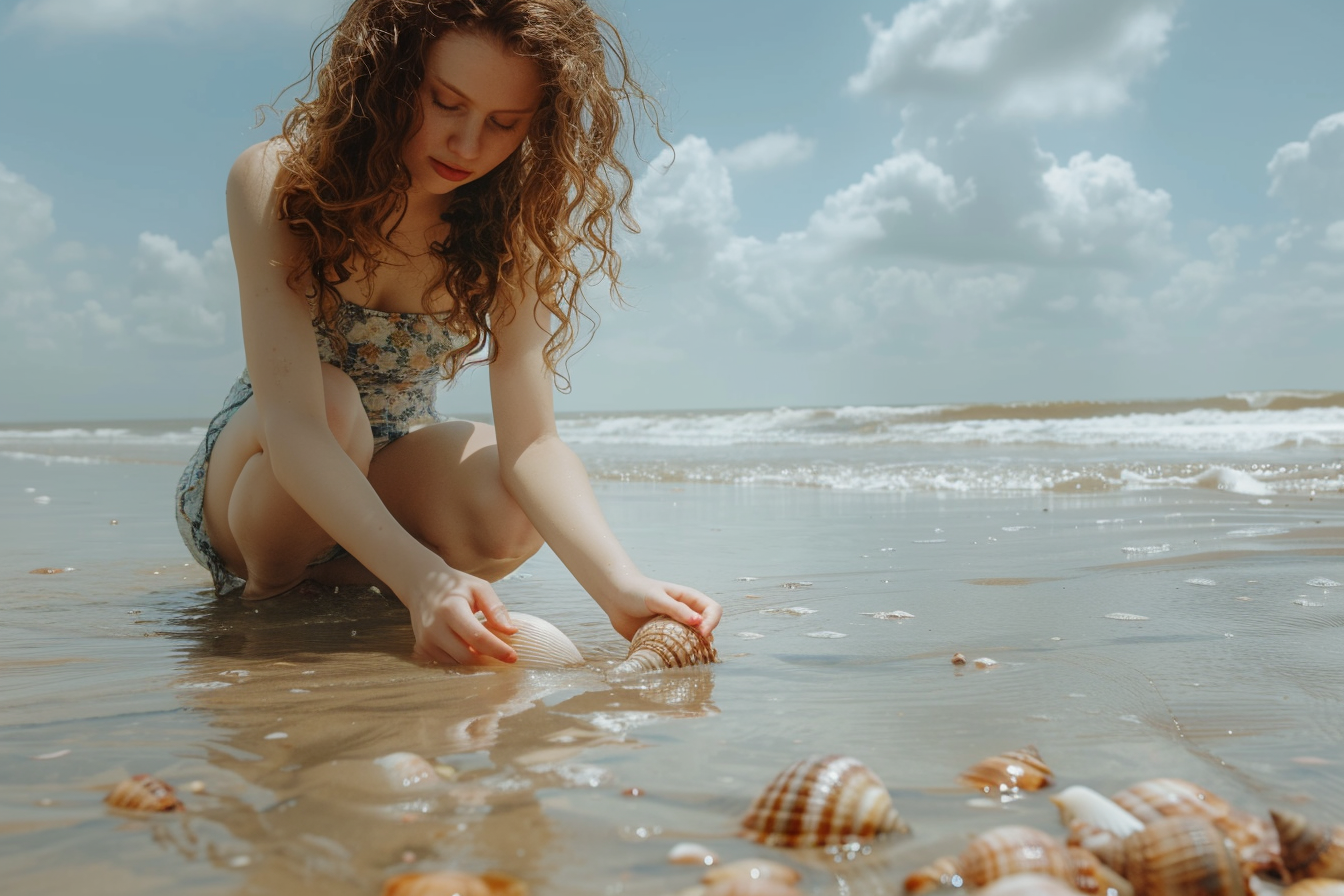 Image gratuite Jeune femme ramassant des coquillages sur la plage 3
