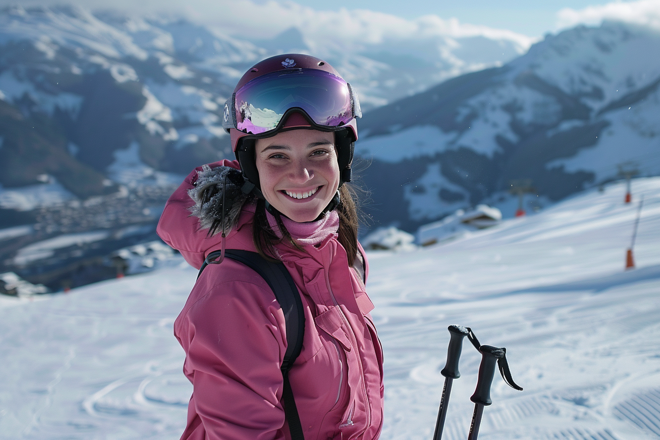 Image gratuite Jeune femme souriante sur une piste de ski 3