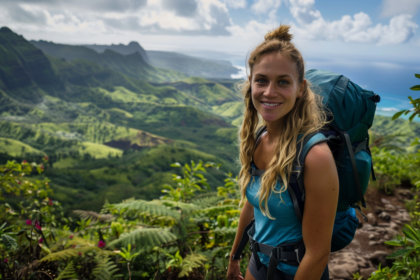 Image gratuite Jeune femme sur un sentier de montagne 6