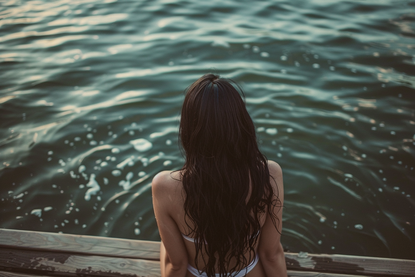 Image gratuite Jeune femme trempant ses pieds dans l&rsquo;eau à la mer 1