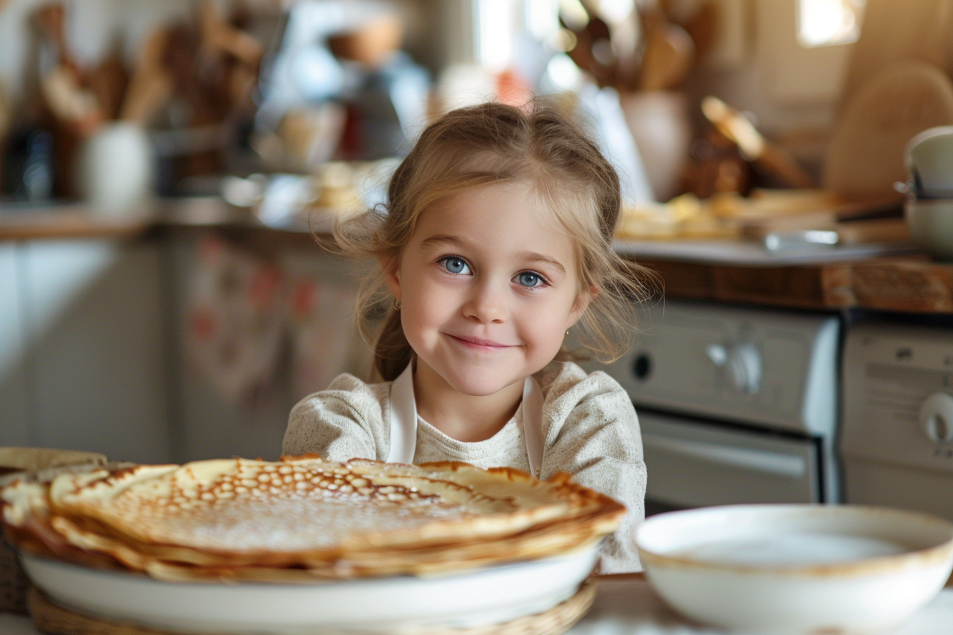 Image gratuite Jeune fille aide mère faire crêpes Chandeleur 1