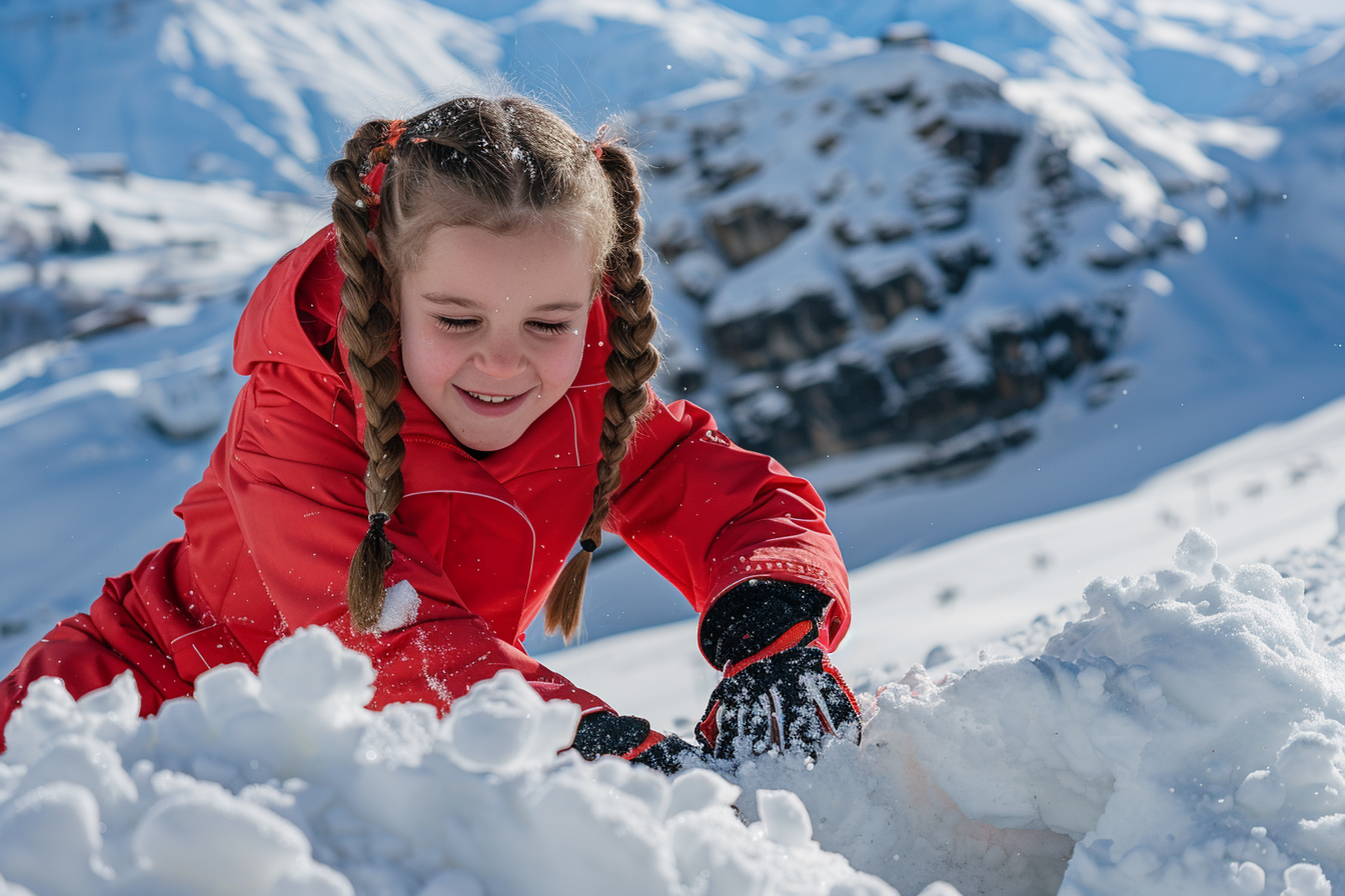 Image gratuite Jeune fille construisant un fort de neige en montagne 3