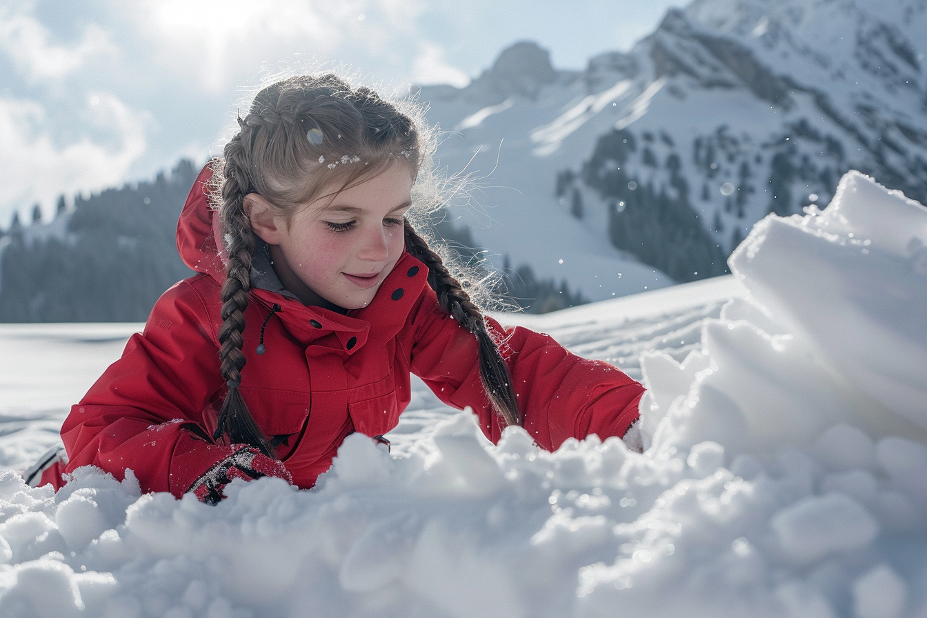 Image gratuite Jeune fille construisant un fort de neige en montagne 4