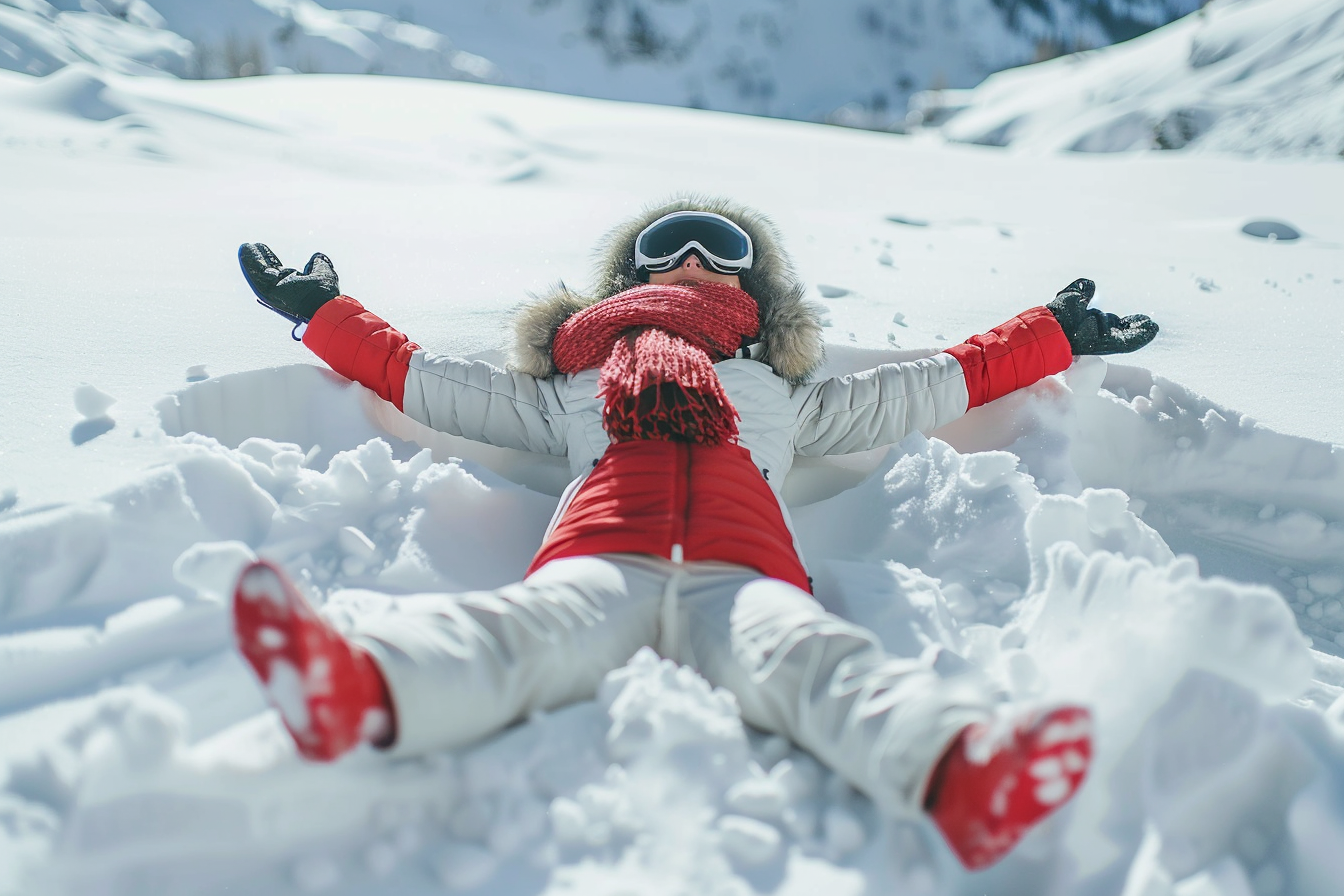 Image gratuite Jeune fille faisant un ange de neige en montagne 1