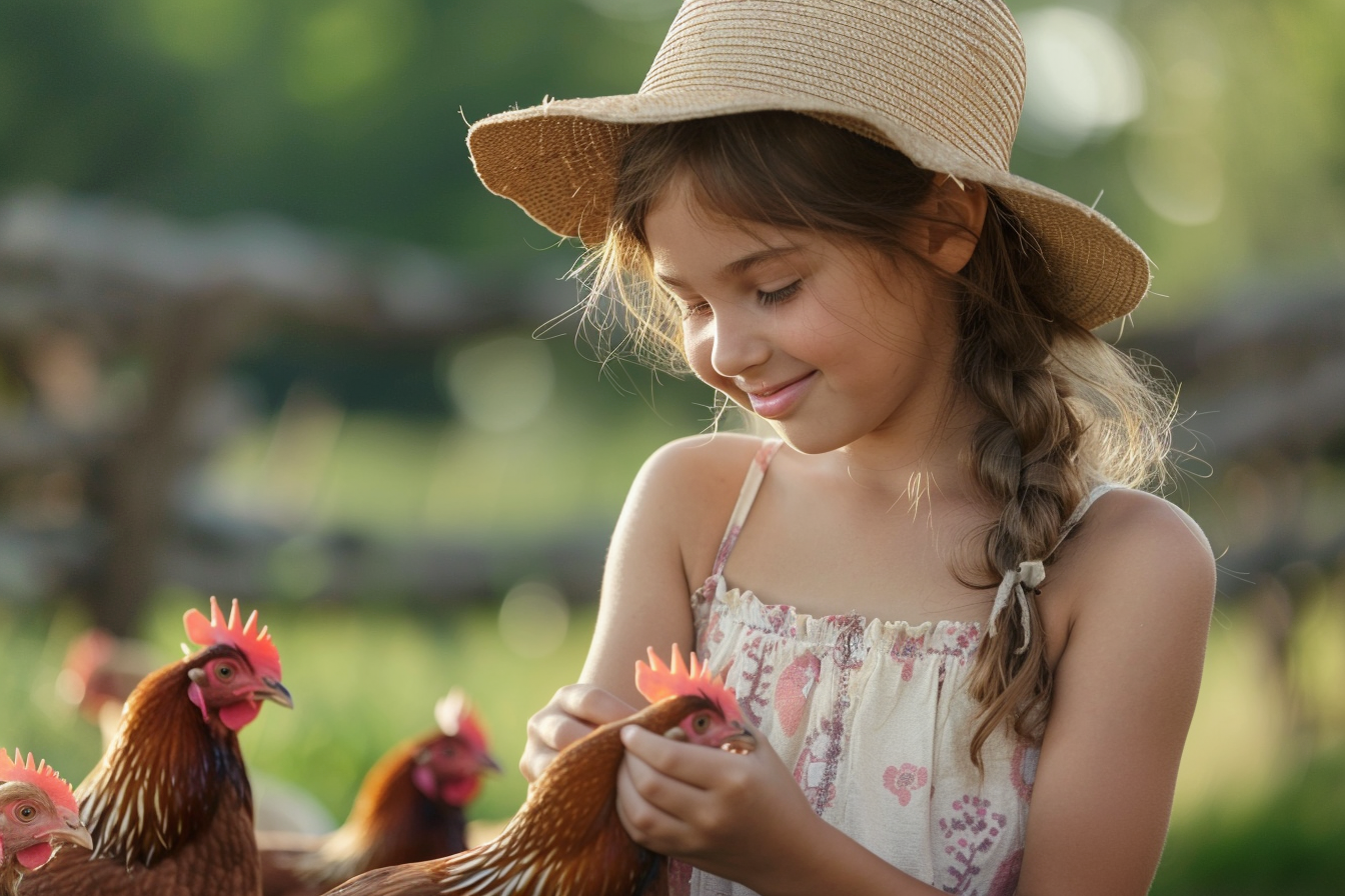Image gratuite Jeune fille nourrissant des poules à la ferme 1