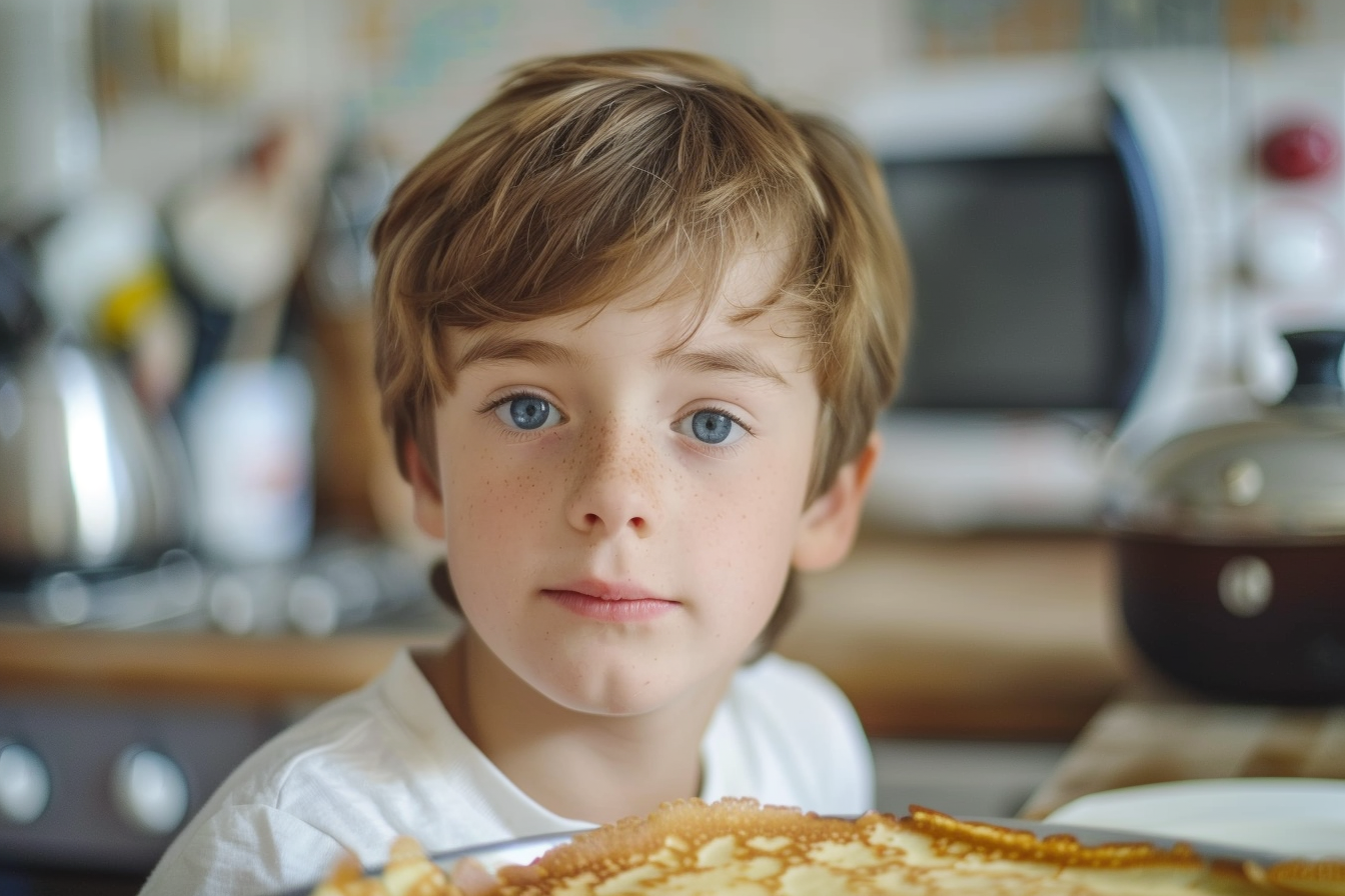 Image gratuite Jeune garçon attend son tour faire crêpes Chandeleur 1