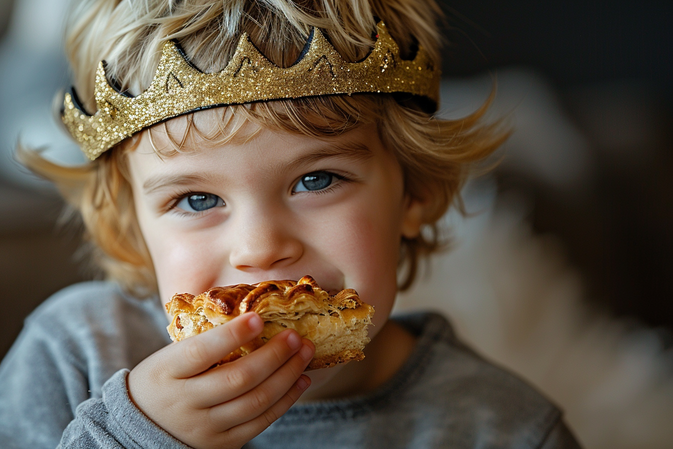 Image gratuite Jeune garçon aux cheveux blonds savoure Galette des Rois 2