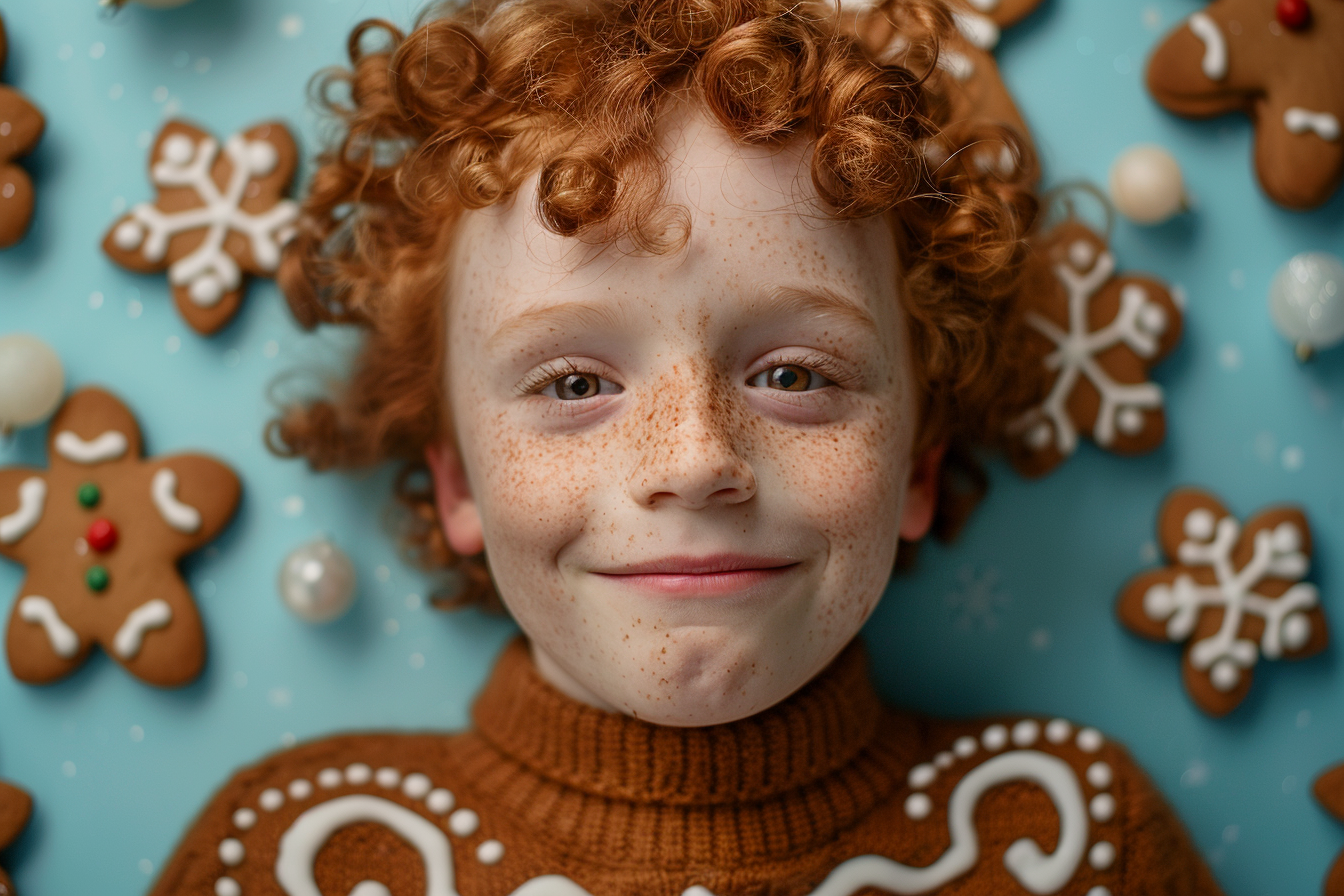 Image gratuite Jeune garçon bonhomme de pain d&rsquo;épice sur fond pain d&rsquo;épice 2