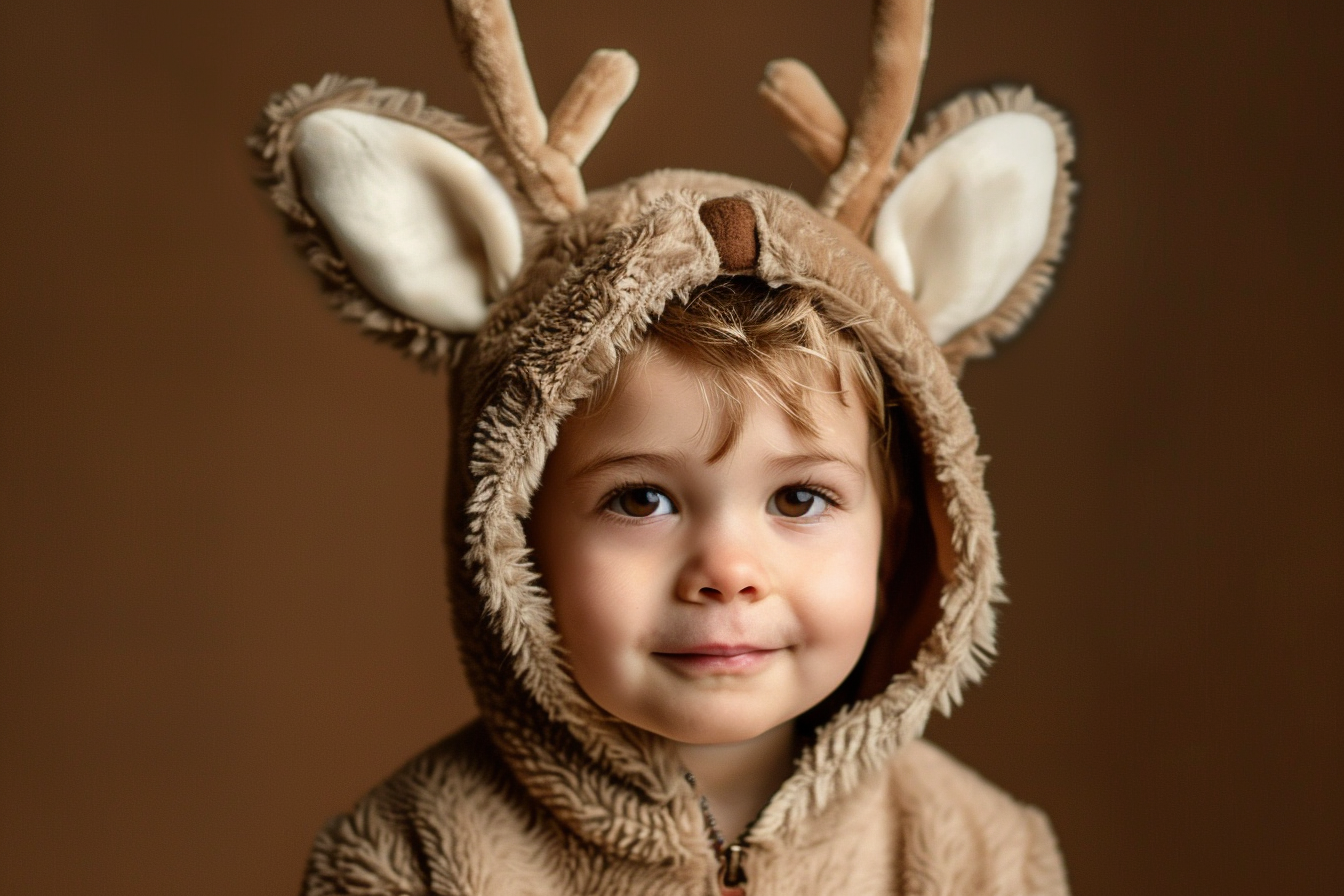Image gratuite Jeune garçon déguisé en renne sur fond brun 1