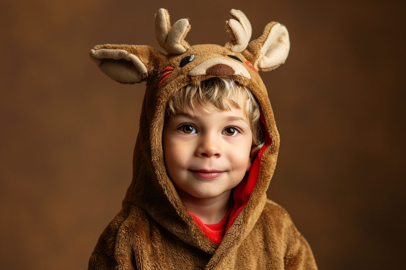 Image gratuite Jeune garçon déguisé en renne sur fond brun 2