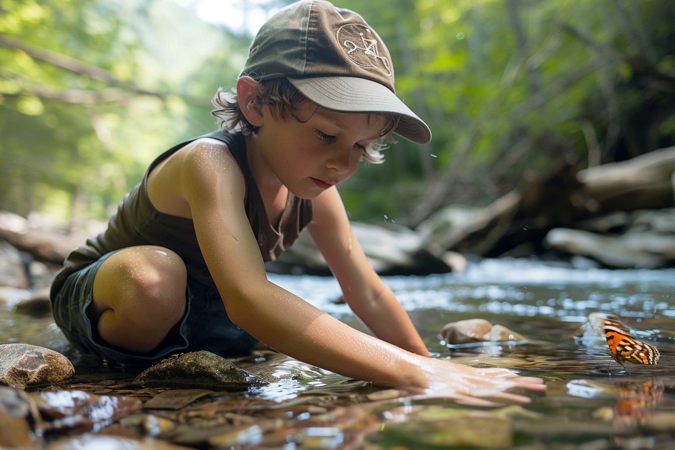 Image gratuite Jeune garçon jouant près d&rsquo;un ruisseau de montagne 1