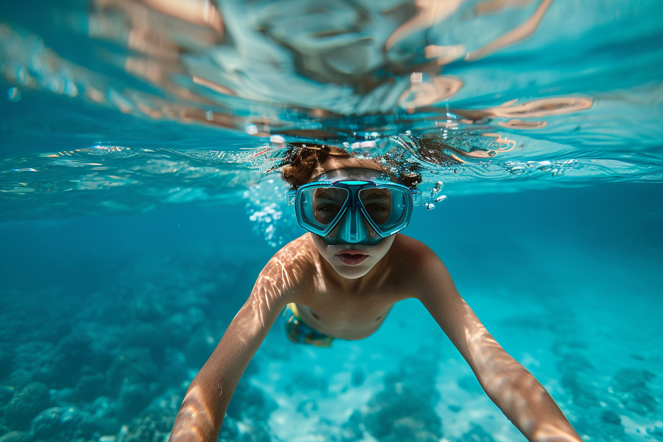 Image gratuite Jeune garçon nageant sous l&rsquo;eau et explorant la vie marine 1