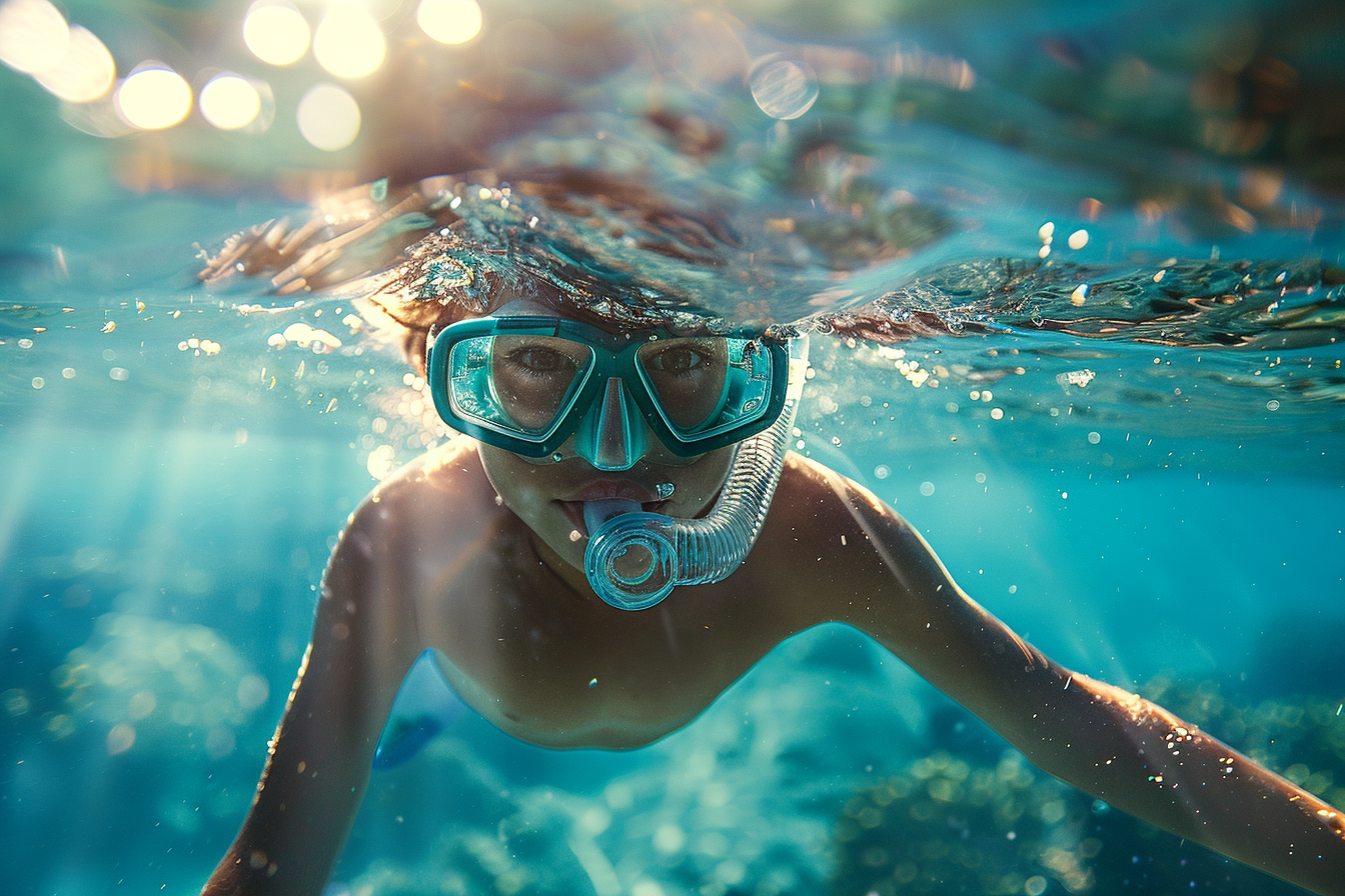 Image gratuite Jeune garçon nageant sous l&rsquo;eau et explorant la vie marine 2