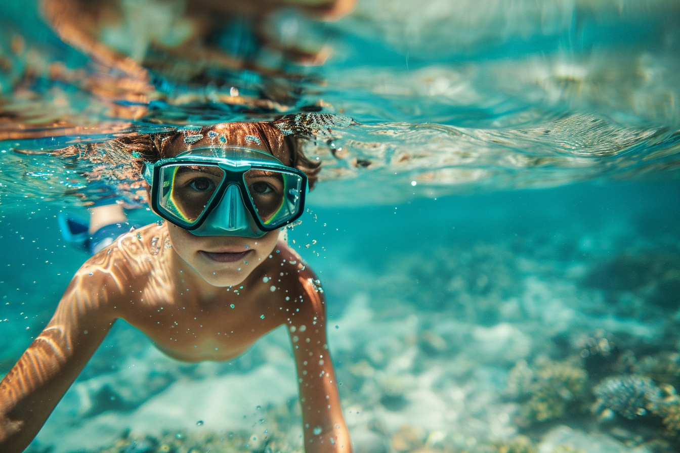 Image gratuite Jeune garçon nageant sous l&rsquo;eau et explorant la vie marine 3