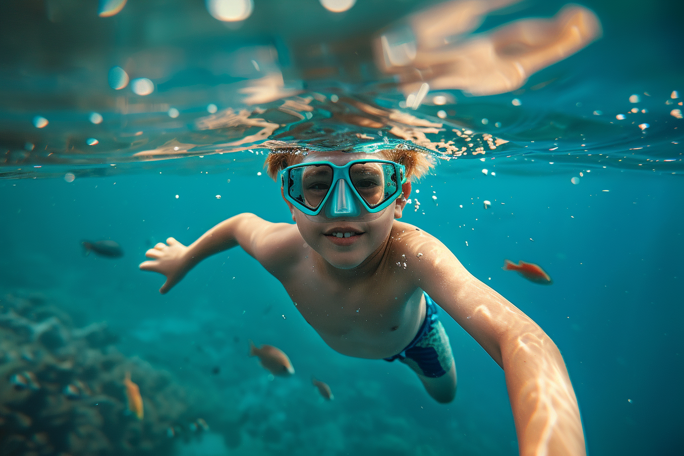 Image gratuite Jeune garçon nageant sous l&rsquo;eau et explorant la vie marine 5