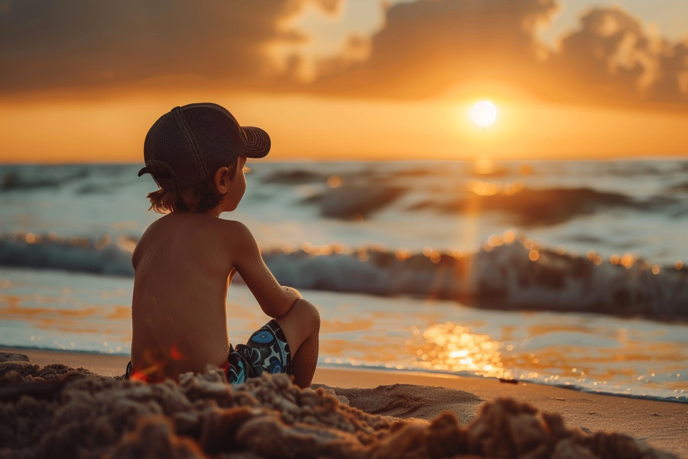 Image gratuite Jeune garçon regardant le coucher du soleil sur les vagues 5