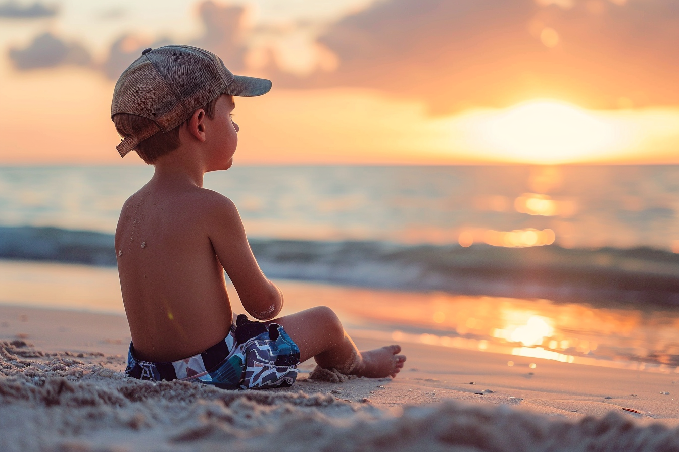 Image gratuite Jeune garçon regardant le coucher du soleil sur les vagues 7